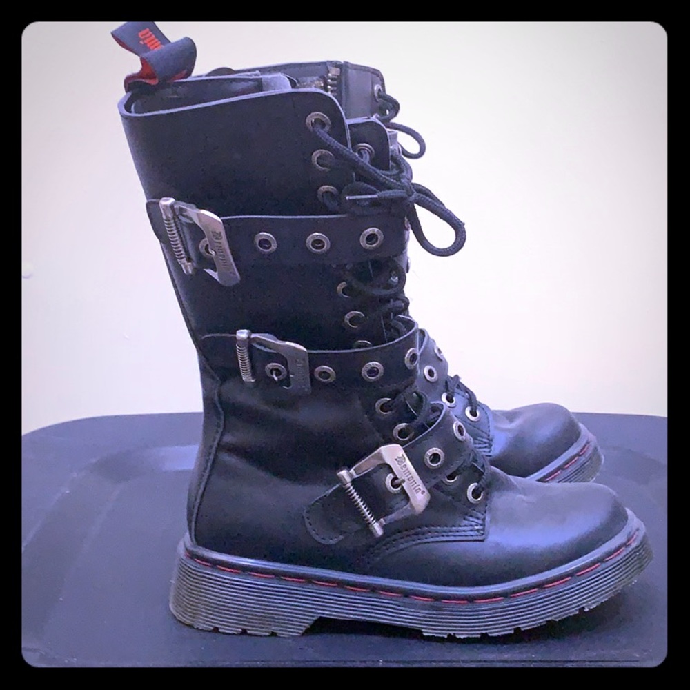 Demonia Black Combat Boots with Silver Accents